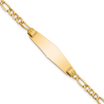 14k Yellow Gold Soft Diamond Shape Figaro Link ID Bracelet