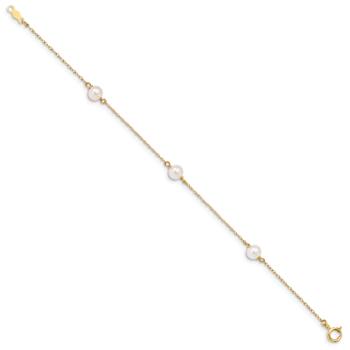 14k Yellow Gold Children's 5-6mm White Round Freshwater Cultured Pearl
3-station Bracelet
