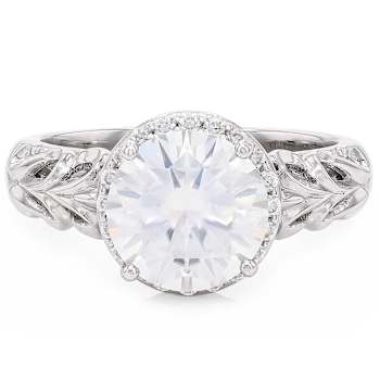 Sparkling Moissanite Halo Ring In Platinum-Enhanced Sterling Silver