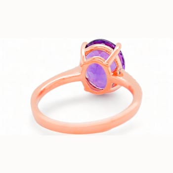 11x9mm Oval Amethyst and White CZ 18K Rose Gold Over Sterling Silver
Ring, 3.11ctw