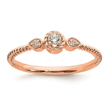 14K Rose Gold Roped Band Petite Round Diamond Ring 0.10ctw