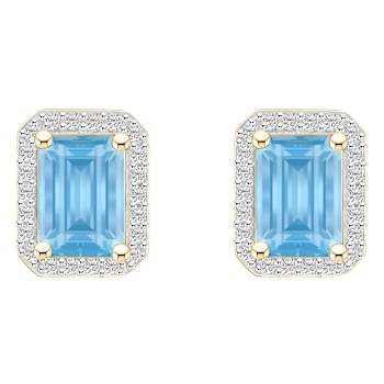 7x5mm Emerald Cut Simulated Aquamarine And Created White Sapphire 10k
Yellow Gold Stud Earrings