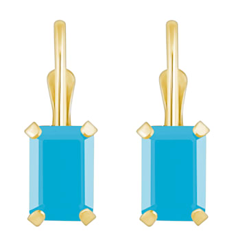6x4mm Emerald Cut Turquoise 10k Yellow Gold Drop Earrings