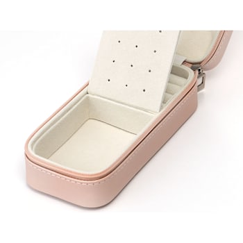 Pearlized Pink Travel Zipper Jewelry Box with Necklace Holder, Ring
Rolls, and Earring Storage