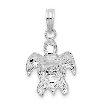 Rhodium Over Sterling Silver Polished Sea Turtle Pendant