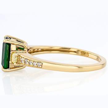 Chrome Diopside, Lab-Created Yellow Moissanite And White Zircon Ring In
18K Gold Over Sterling Silver 1.50ctw