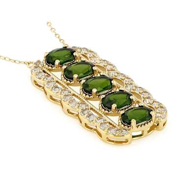 Chrome Diopside Oval And White Zircon Pendant Necklace In 18K Gold Over
Sterling Silver 4.76ctw