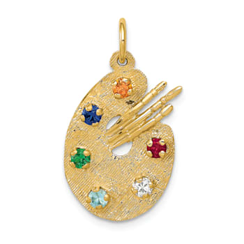 14k Yellow Gold Textured Cubic Zirconia Stones Artist Palette Charm