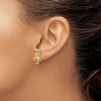14k Yellow Gold 2D Polished and Textured Octopus Stud Earrings