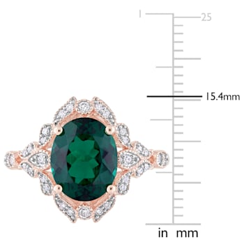 3.50ctw Lab Created Emerald and White Diamond 10k Rose Gold Ring