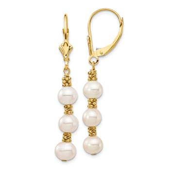 14K Yellow Gold 5-6mm White Semi-round Freshwater Cultured Pearl
Leverback Earrings