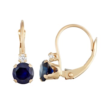 Blue Lab Created Sapphire 10K Yellow Gold Drop Earrings 1.10ctw