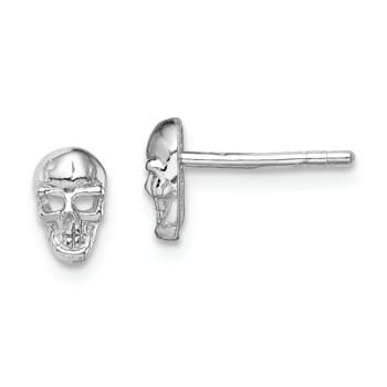 Rhodium Over Sterling Silver Polished Skull Post Earrings