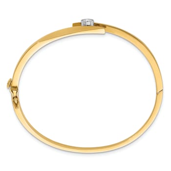 14K Yellow Gold with White Rhodium Diamond Hinged Bangle