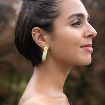 14K Yellow Gold Over Sterling Silver Small Gold Leaf Acrylic Hoop
Earrings in Mint