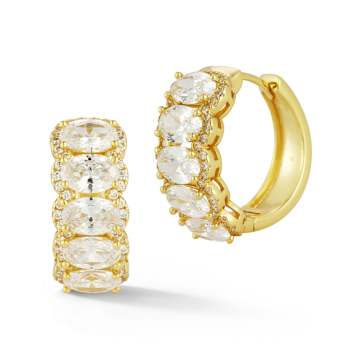 Rachel Zoe White Oval CZ Bold Hoop Earrings in 14K Gold Over Sterling Silver