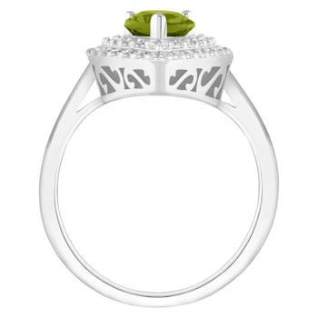 8x5mm Pear Shape Peridot And White Topaz Accents Rhodium Over Sterling
Silver Double Halo Ring