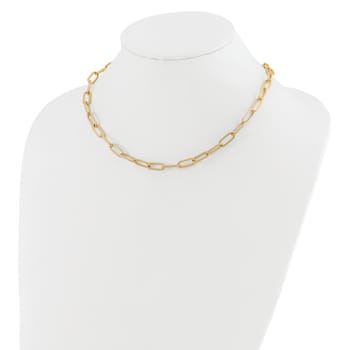 14K Yellow Gold Polished Textured Oval Link Necklace