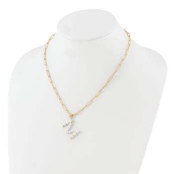 Gold Tone Sterling Silver 3-5.5mm Freshwater Cultured Pearl LETTER M
18-inch Necklace