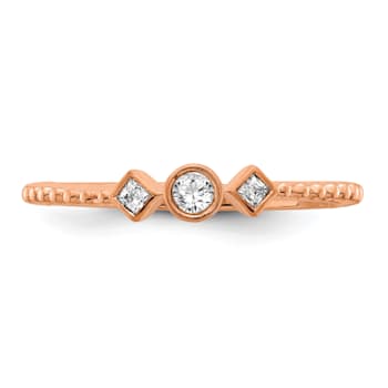14K Rose Gold Scalloped Band Petite Round Diamond Ring 0.1ctw