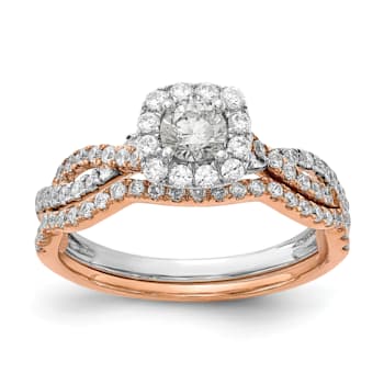14K Two-tone Lab Grown Diamond Square Halo Engagement Ring 0.778ctw