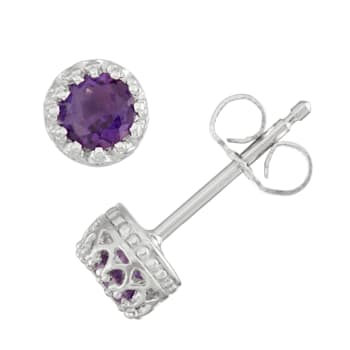 Round Amethyst Sterling Silver Childrens Stud Earrings 0.36ctw