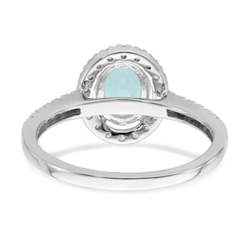 Rhodium Over 14K White Gold Aquamarine Diamond Halo Engagement Ring
