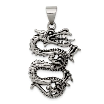 Sterling Silver Antiqued Dragon with Tongue Out Pendant