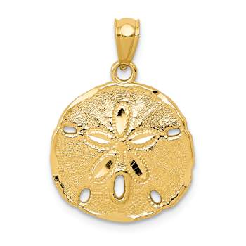 14k Yellow Gold Polished and Textured Large Sand Dollar Pendant