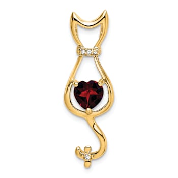 10k Yellow Gold 0.99 ctw Garnet and Accent Diamond Cat Pendant