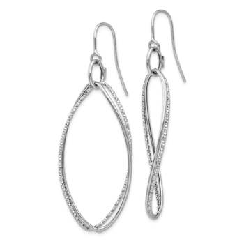 Rhodium Over 14k White Gold Textured Twisted Dangle Earrings