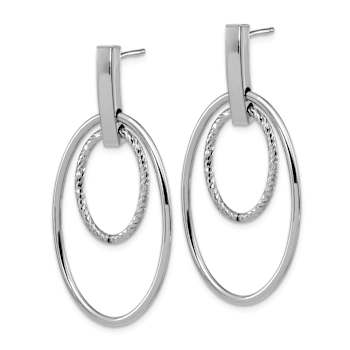 Rhodium Over 14k White Gold Polished Diamond-Cut Dangle Earrings