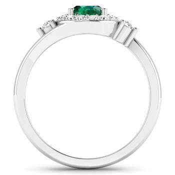 Oval Green Emerald and Diamond 14K White Gold Halo Ring 0.83 ctw