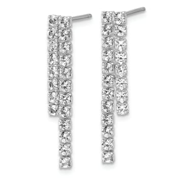 Rhodium Over Sterling Silver Polished 2-Row Cubic Zirconia Post Dangle Earrings