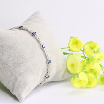Oval Sapphire and White Zircon Sterling Silver Bolo Bracelet