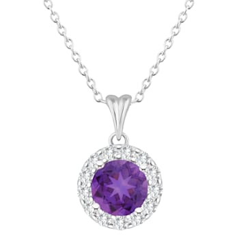 7mm Round Amethyst and White Topaz Accent Rhodium Over Sterling Silver
Halo Pendant w/Chain