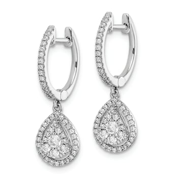 Rhodium Over 14K White Gold Lab Grown Diamond Teardrop Hinged Hoop Earrings