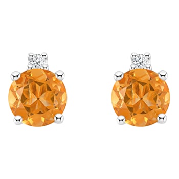 4mm Round Citrine with Diamond Accents 14k White Gold Stud Earrings