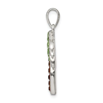 Rhodium Over Sterling Silver Polished Crystal Palm Tree Pendant