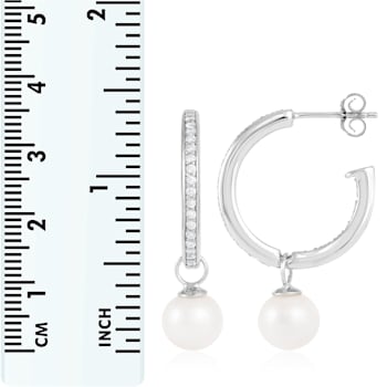 7.5-8mm White Cultured Freshwater Pearl and Cubic Zirconia Rhodium Over
Sterling Silver Earrings