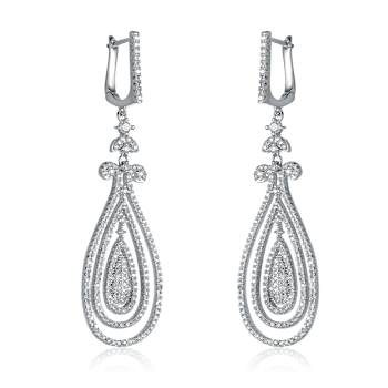 CZ Triple Outline Teardrop Drop Earrings In Sterling Silver