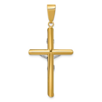14K Yellow and White Gold Hollow Crucifix Pendant