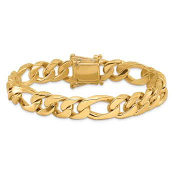 14K Yellow Gold 10mm Hand-Polished Figaro Link Bracelet