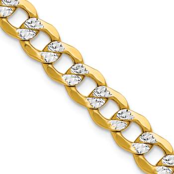 14k Yellow Gold and Rhodium Over 14k Yellow Gold 7.1mm Diamond-Cut Pave
Curb 20 Inch Chain