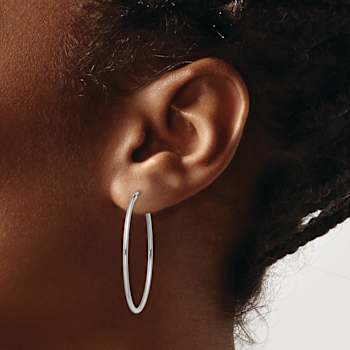 Rhodium Over 14k White Gold Polished 1 1/2" Endless Hoop Earrings