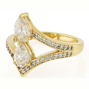 Diamond Simulant Pear And White Zircon Ring In 18K Gold Over Sterling
Silver 2.25ctw