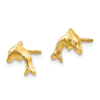14K Yellow Gold Small Dolphin Earrings