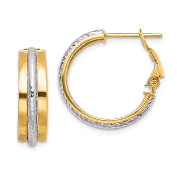 14k Yellow Gold and 14k White Gold Polished Diamond-Cut 13/16" Hoop Earrings