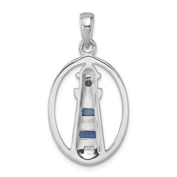 Rhodium Over Sterling Silver Oval Adventurine and Cubic Zirconia
Lighthouse Pendant