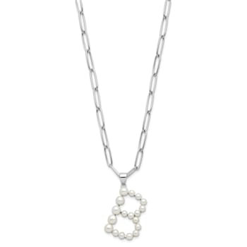 Rhodium Over Sterling Silver 3-5.5mm Freshwater Cultured Pearl LETTER B
18-inch Necklace